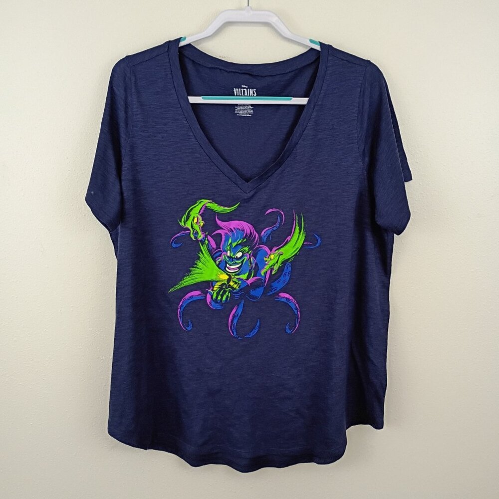 Disney Villains Ursula Neon Graphic V-Neck T-Shirt Navy Blue Size 1